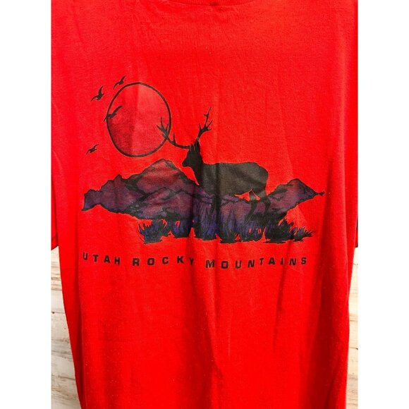 Vintage Utah Rocky Mountains Red T-Shirt XL Signal Made In USA Cotton - Picture 2 of 4